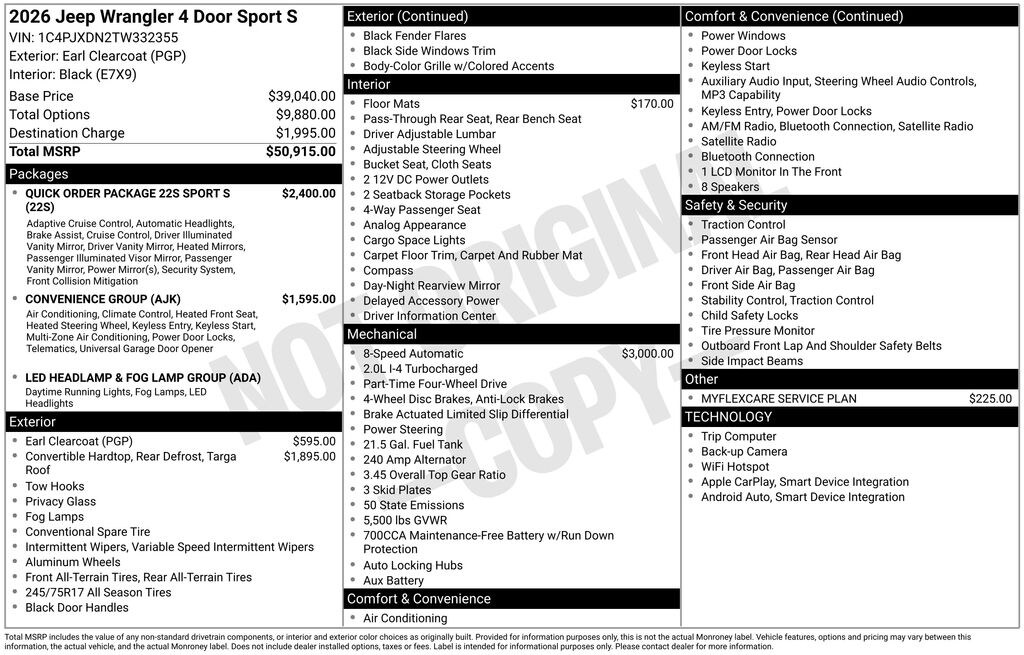 New 2026 Jeep Wrangler 4-DOOR SPORT S Sport Utility
