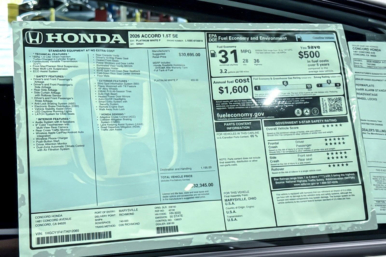 2026 Honda Accord SE - Photo 31
