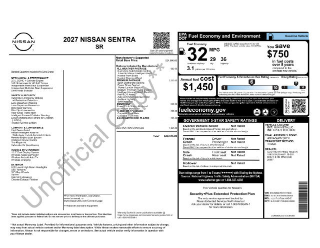 New 2027 Nissan Sentra SR Sedan