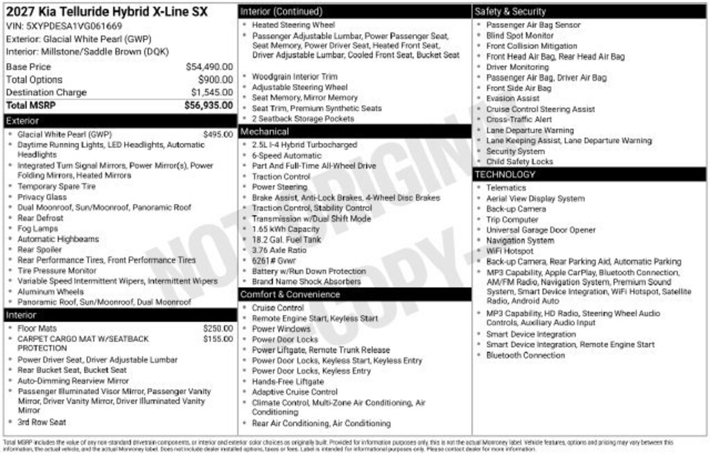 New 2027 Kia Telluride Hybrid X-Line SX SUV