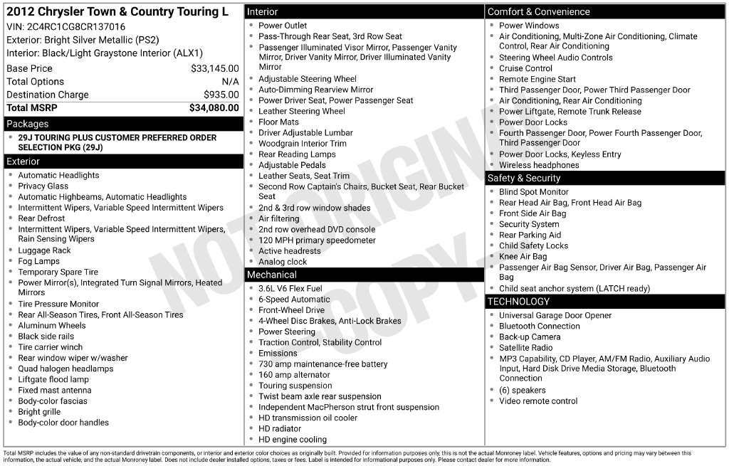 Used 2012 Chrysler Town & Country Touring-L Minivan/Van