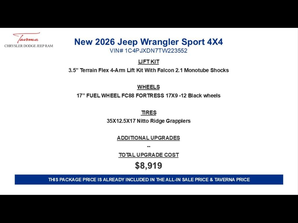 New 2026 Jeep Wrangler 4-DOOR SPORT Sport Utility