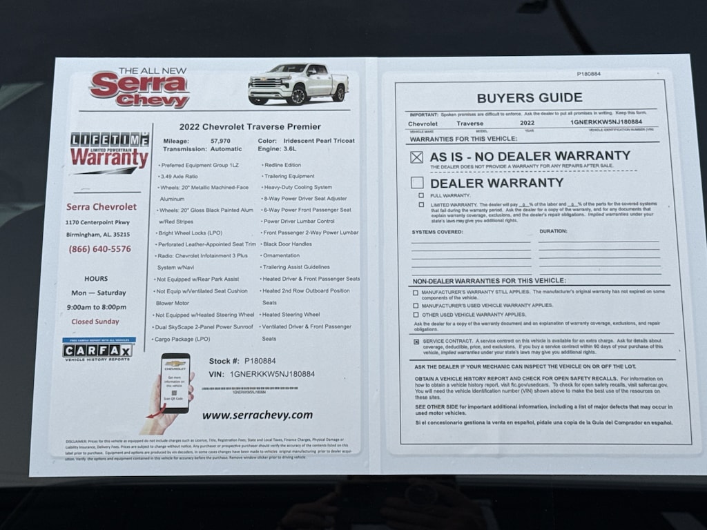 Used 2022 Chevrolet Traverse Premier SUV