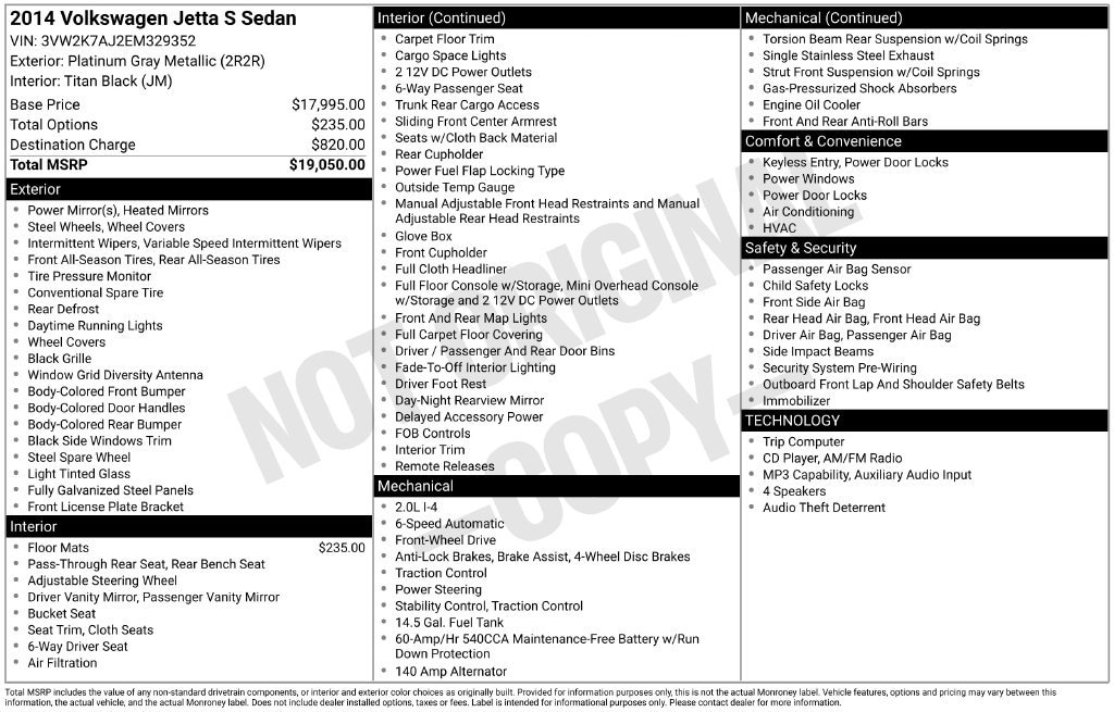 Used 2014 Volkswagen Jetta 2.0L S Sedan