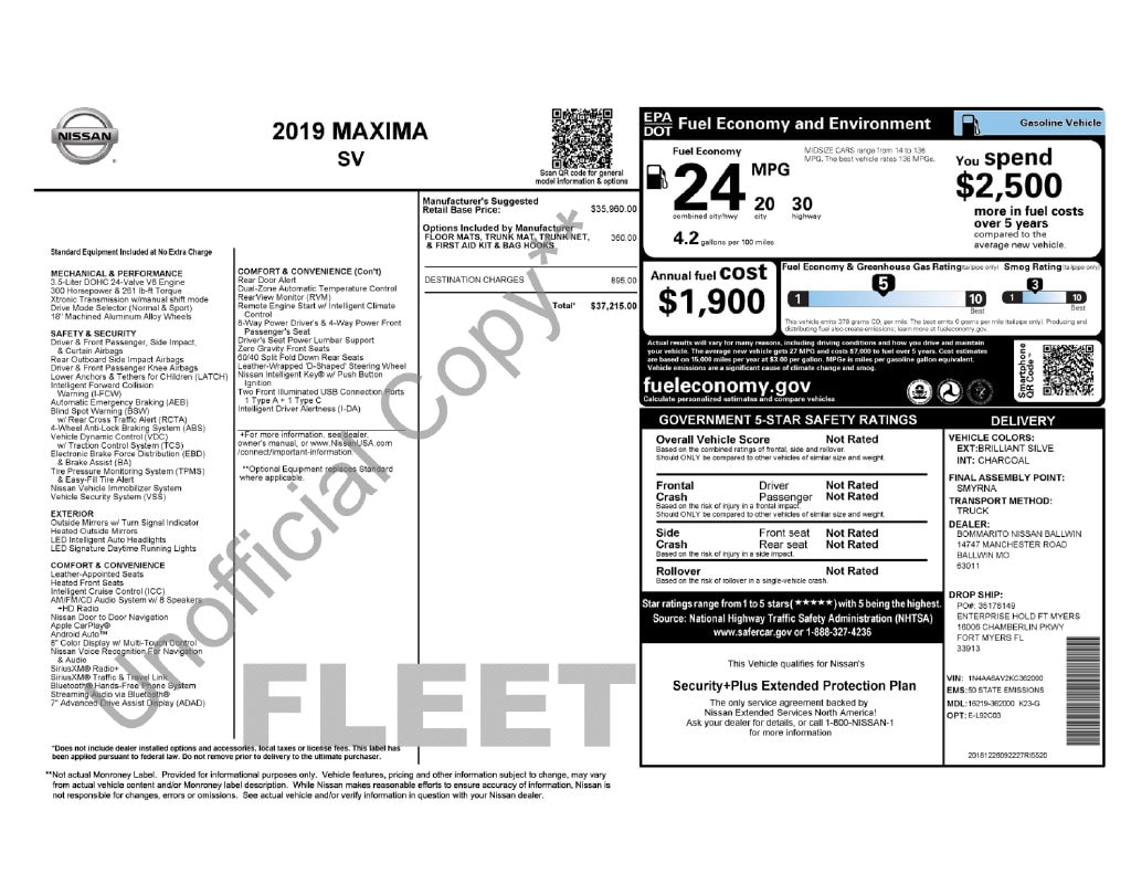 Used 2019 Nissan Maxima 3.5 SV Sedan