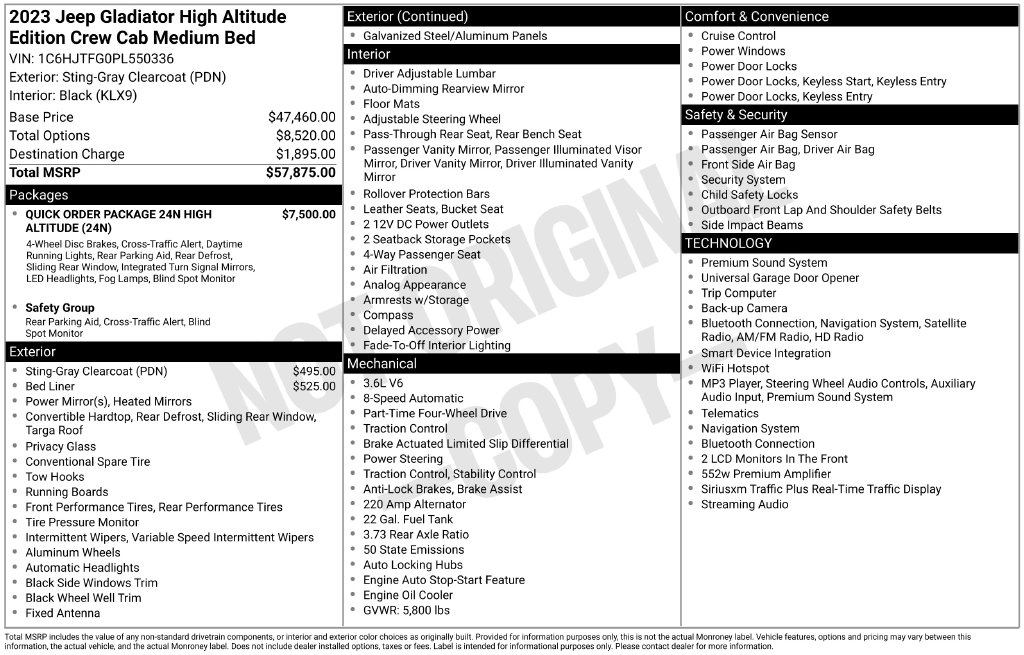 Used 2023 Jeep Gladiator Overland Truck