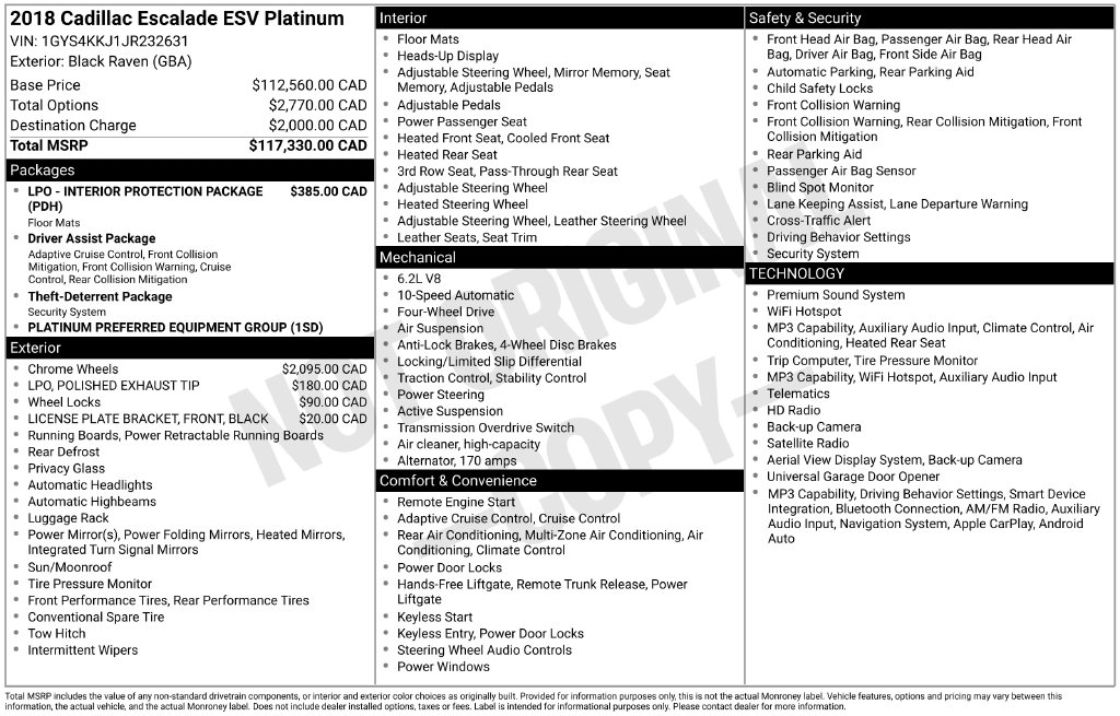 Used 2018 CADILLAC Escalade ESV Platinum SUV