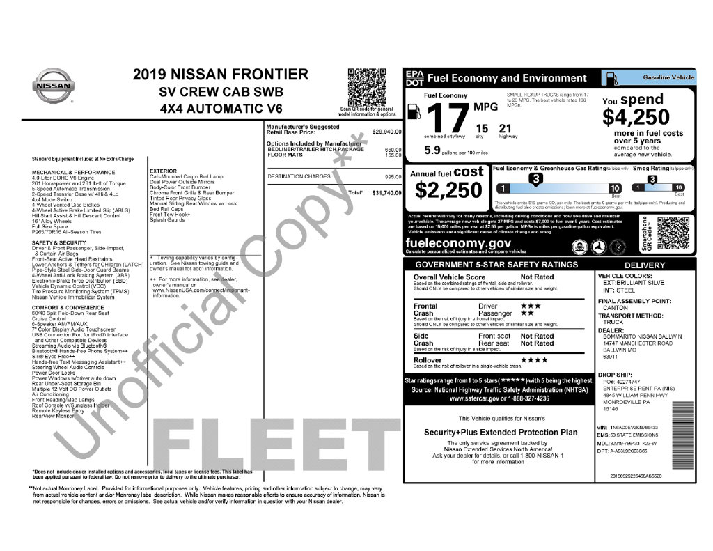 Used 2019 Nissan Frontier SV Truck Crew Cab