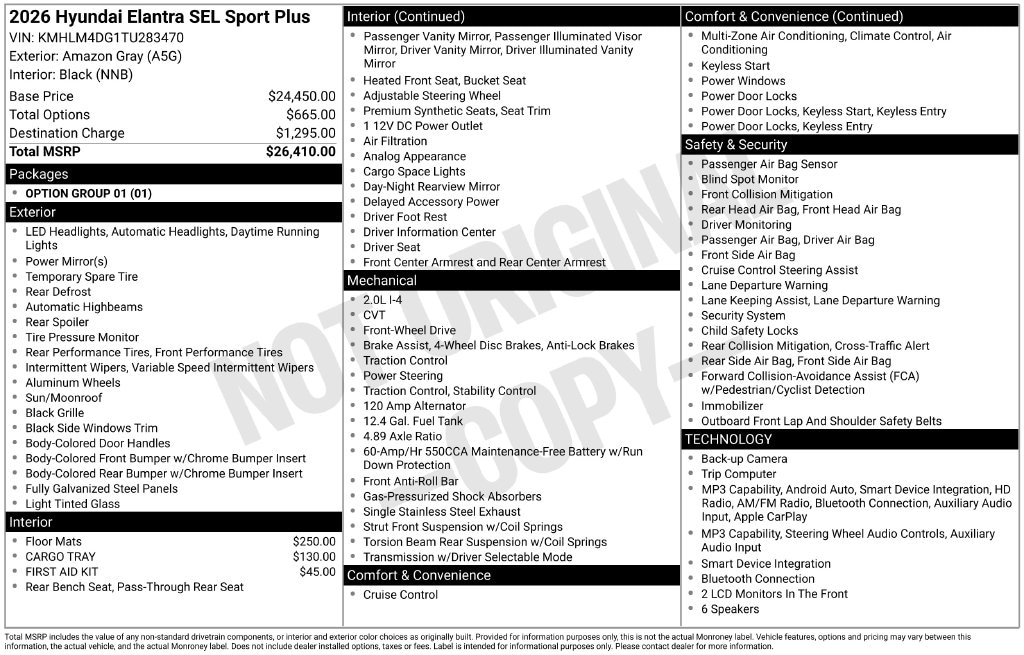 New 2026 Hyundai Elantra SEL Sport Plus Sedan