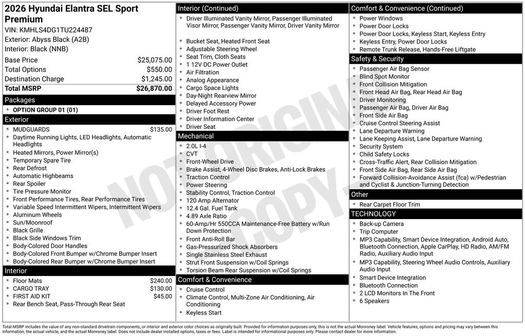 New 2026 Hyundai Elantra SEL Sport Sedan