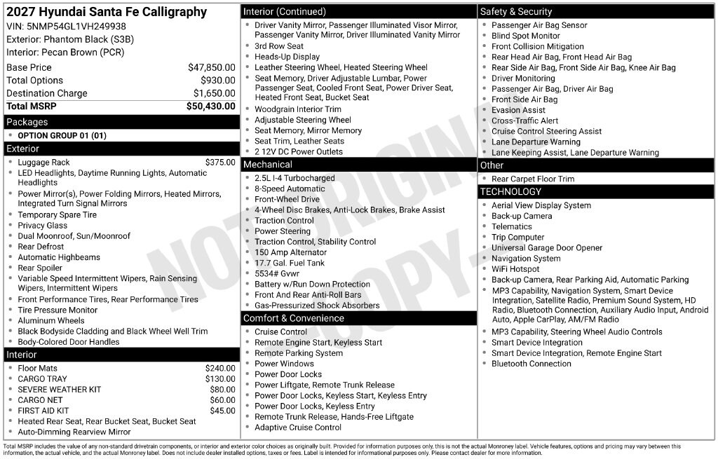 New 2027 Hyundai Santa Fe Calligraphy FWD SUV