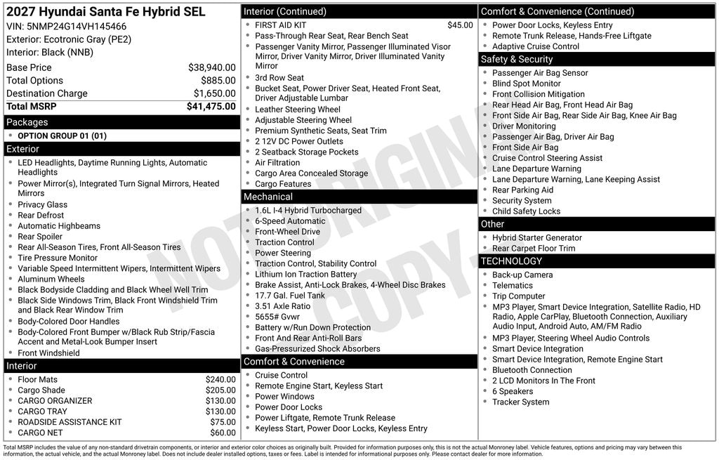 New 2027 Hyundai Santa Fe Hybrid SEL SUV