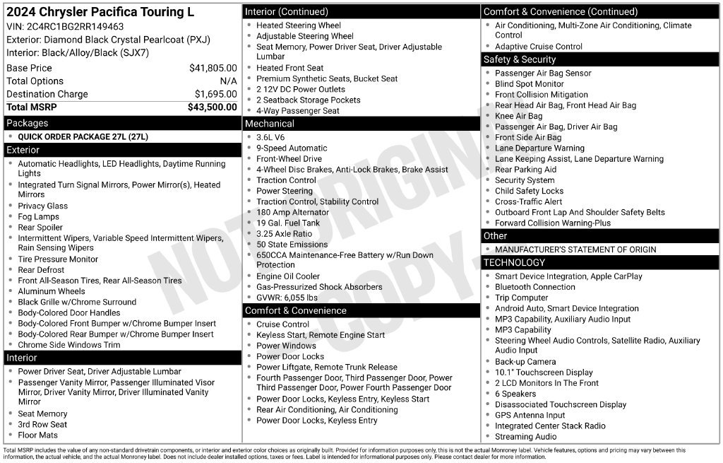 Used 2024 Chrysler Pacifica Touring L