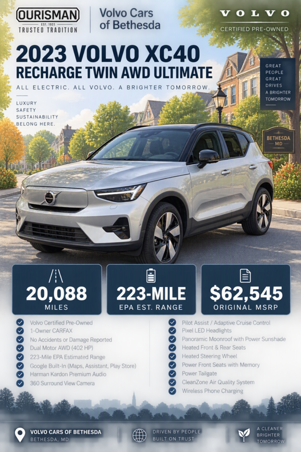 Certified 2023 Volvo XC40 Recharge Pure Electric Ultimate SUV