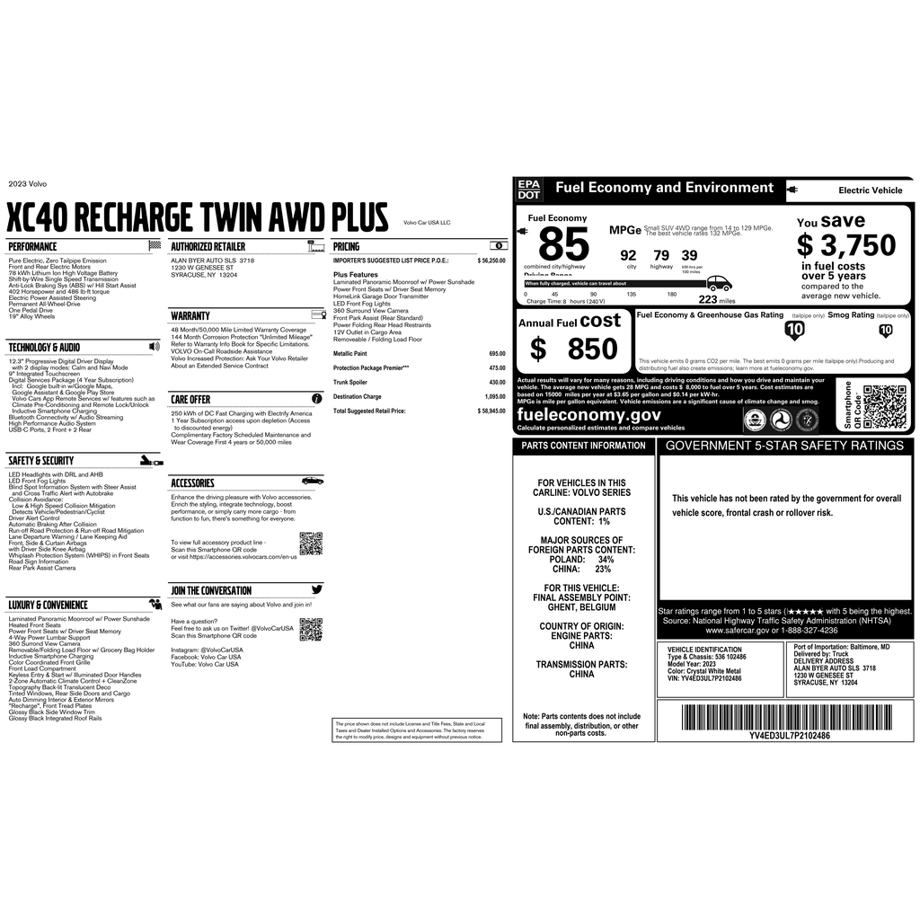Certified 2023 Volvo XC40 Recharge Pure Electric Twin Plus SUV