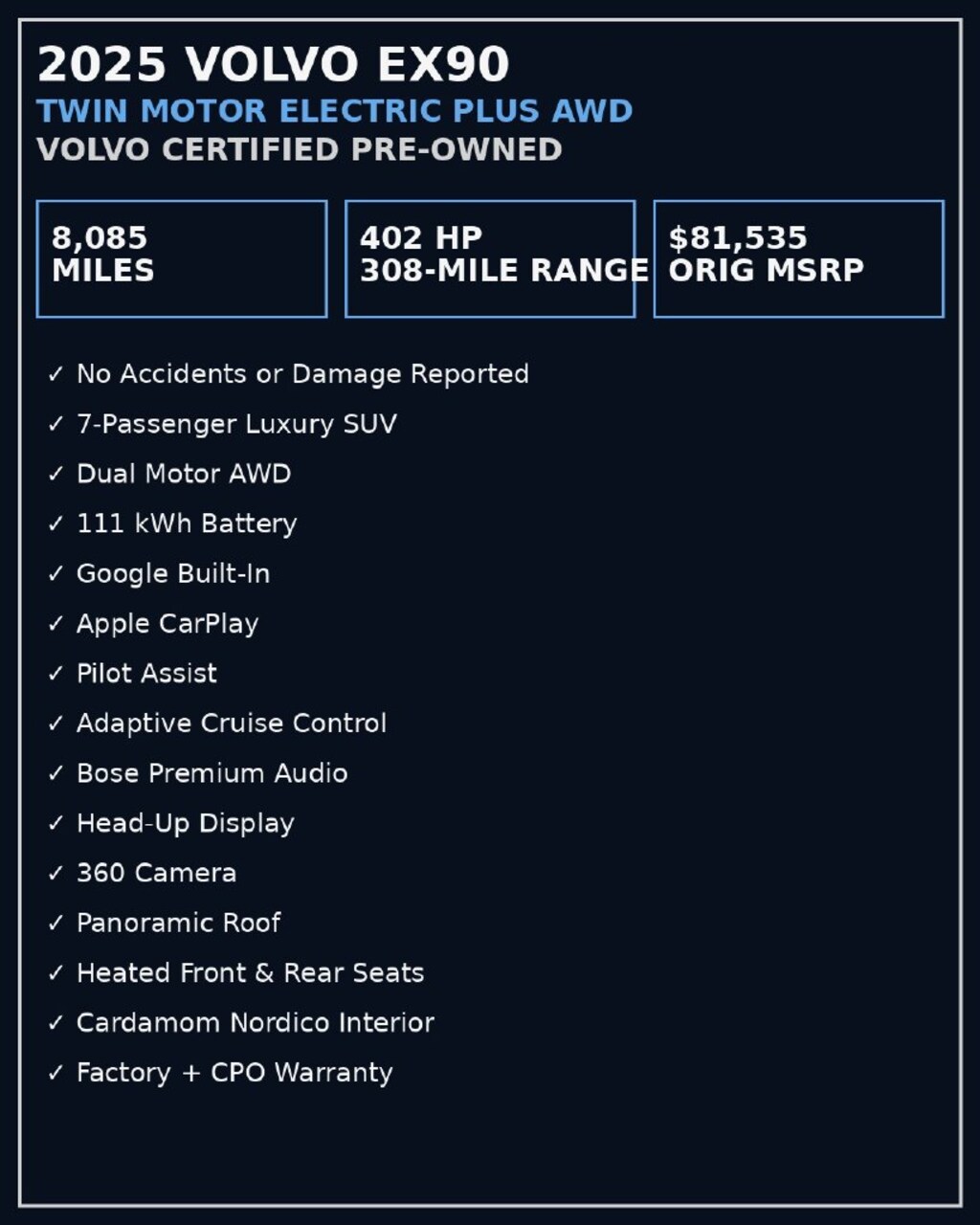 Certified 2025 Volvo EX90 Twin Motor Plus SUV