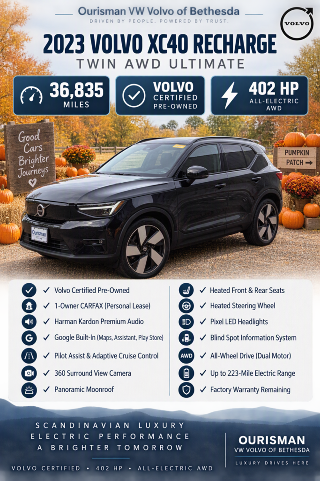 Certified 2023 Volvo XC40 Recharge Pure Electric Ultimate SUV