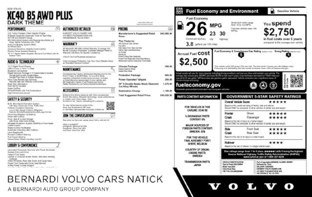 Certified 2024 Volvo XC40 B5 Plus Dark Theme SUV