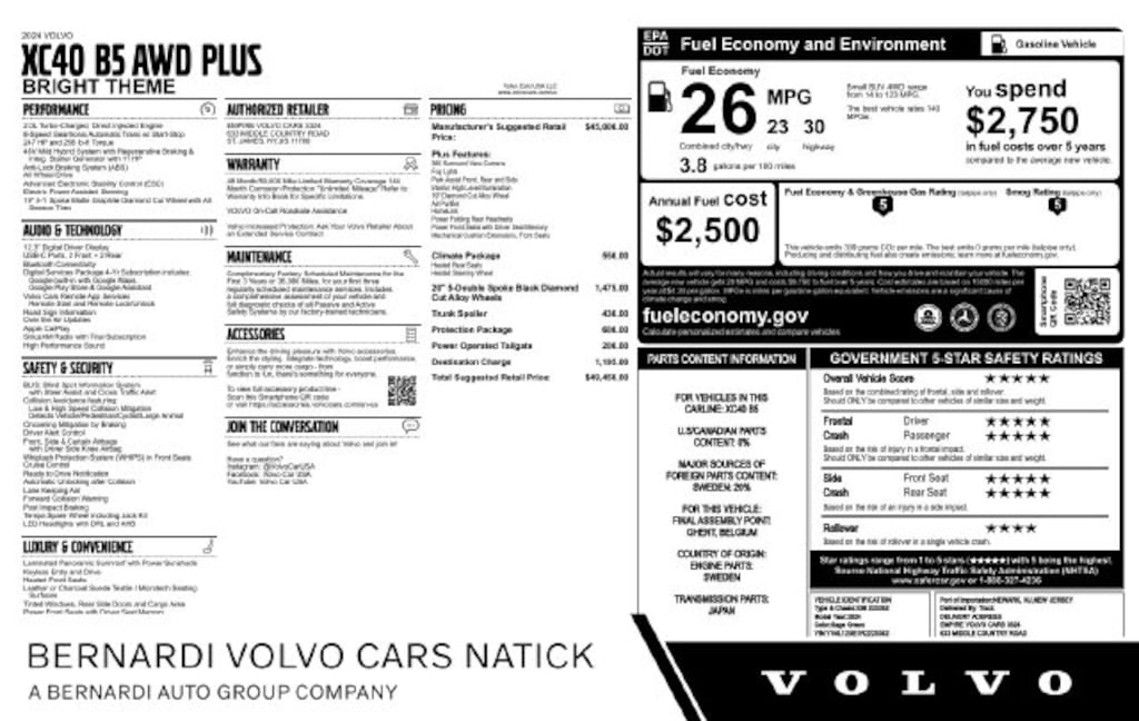 Certified 2024 Volvo XC40 B5 Plus Bright Theme SUV