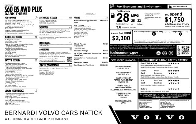 Used 2024 Volvo S60 B5 Plus Dark Theme Sedan