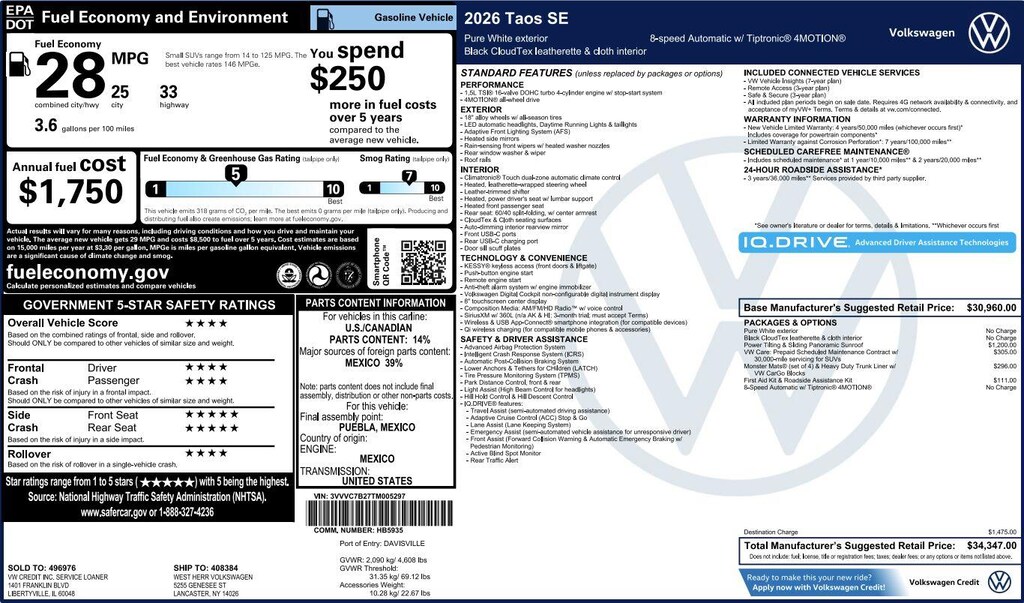 Certified 2026 Volkswagen Taos SE SUV