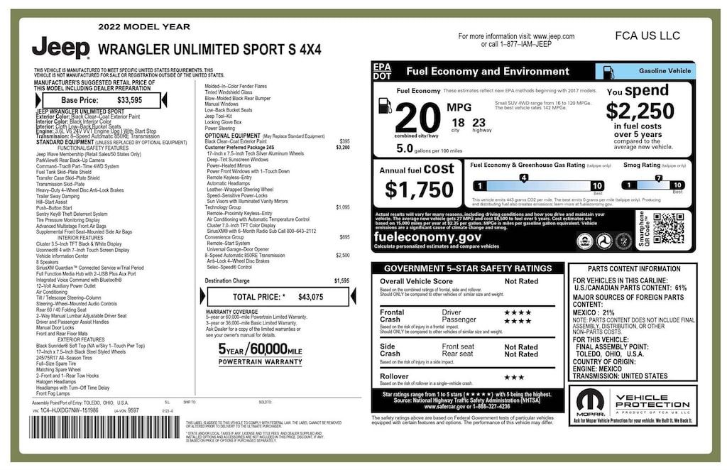 Used 2022 Jeep Wrangler Unlimited Sport S SUV