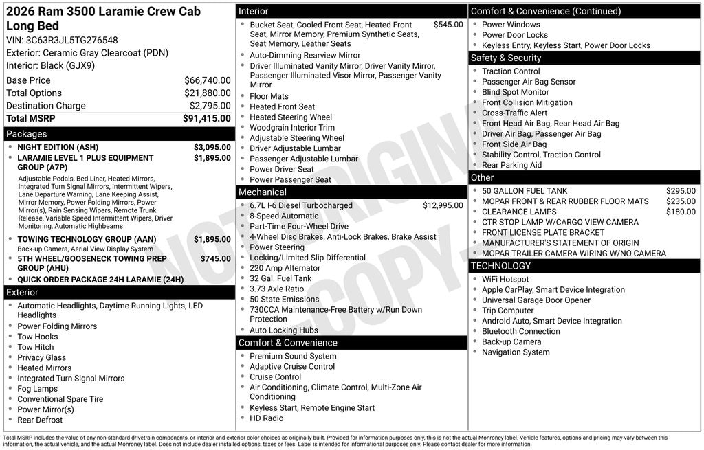 New 2026 Ram 3500 LARAMIE CREW CAB 4X4 8' BOX Pickup
