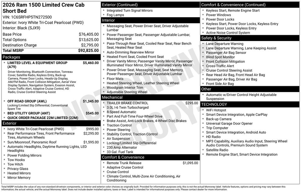New 2026 Ram 1500 LIMITED CREW CAB 4X4 5'7 BOX Pickup