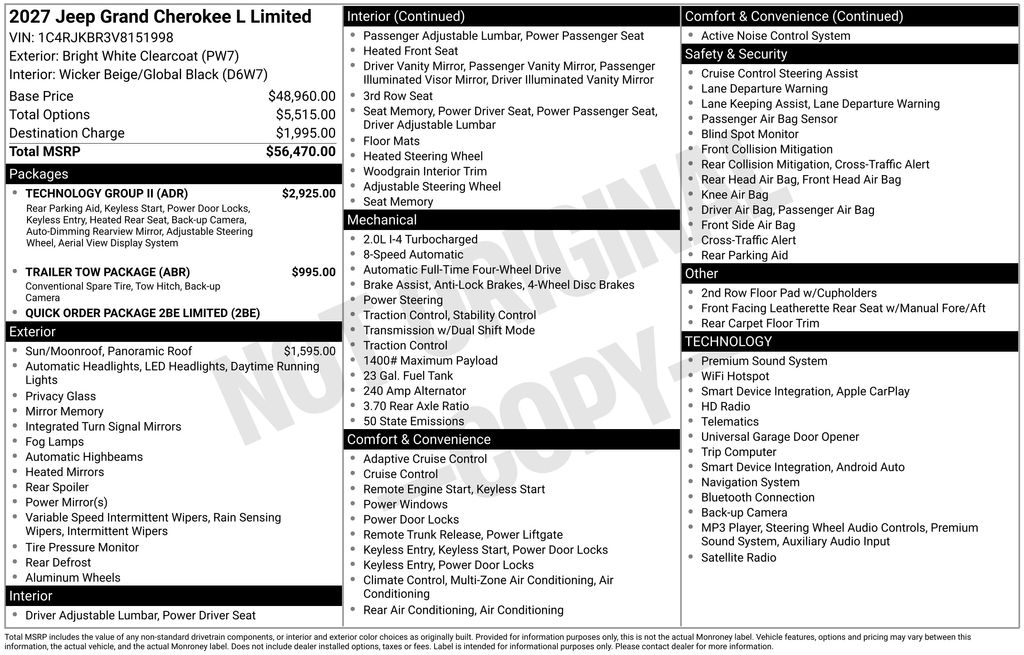New 2027 Jeep Grand Cherokee L LIMITED 4X4 Sport Utility