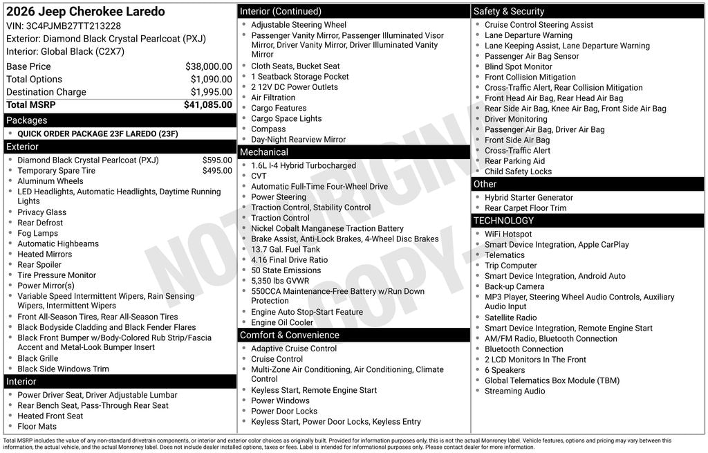 New 2026 Jeep Cherokee LAREDO 4X4 Sport Utility