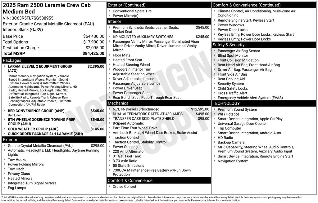 New 2025 Ram 2500 LARAMIE CREW CAB 4X4 6'4 BOX Pickup