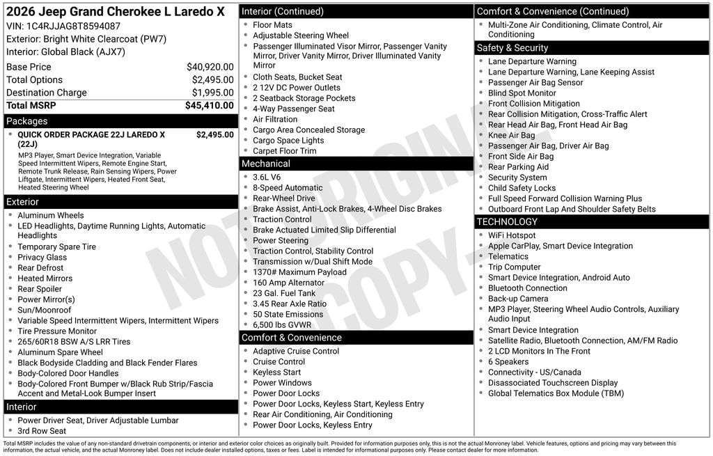 New 2026 Jeep Grand Cherokee L LAREDO X 4X2 Sport Utility
