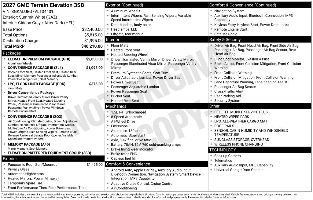 New 2027 GMC Terrain Elevation SUV