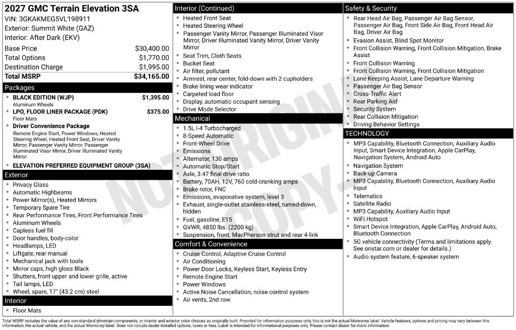 New 2027 GMC Terrain Elevation SUV