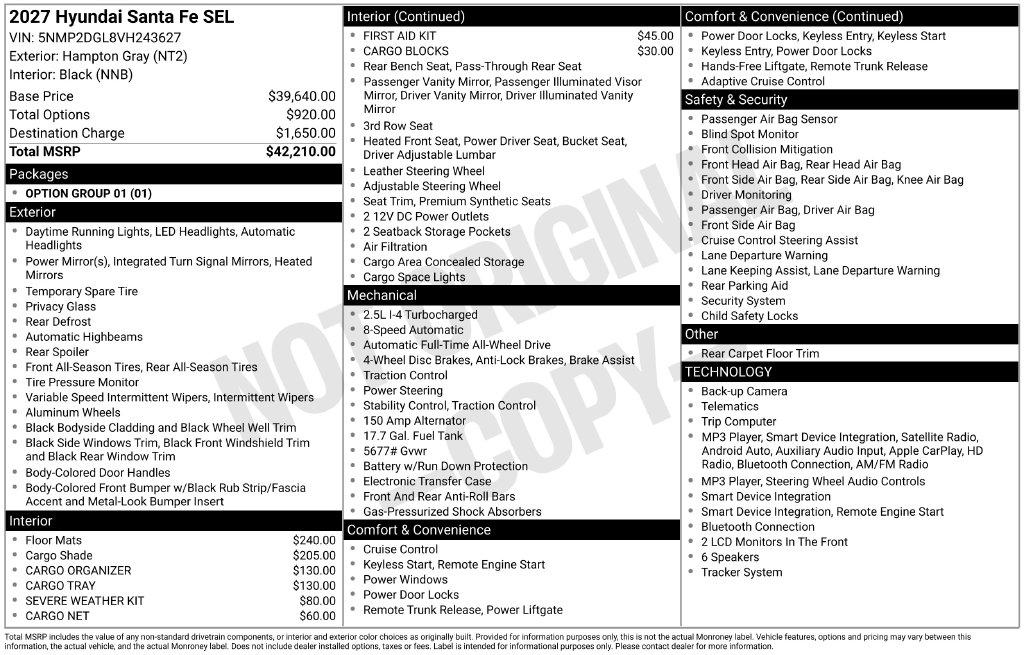 New 2027 Hyundai Santa Fe SEL AWD SUV
