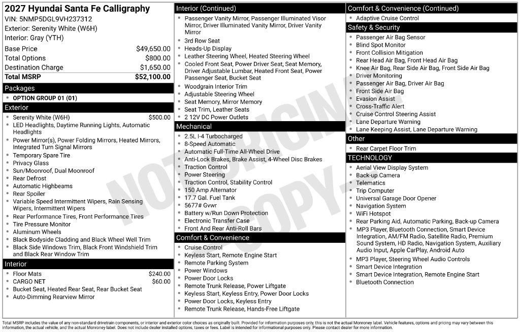 New 2027 Hyundai Santa Fe Calligraphy AWD SUV