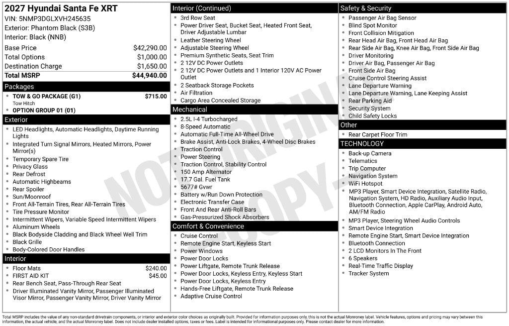 New 2027 Hyundai Santa Fe XRT AWD SUV