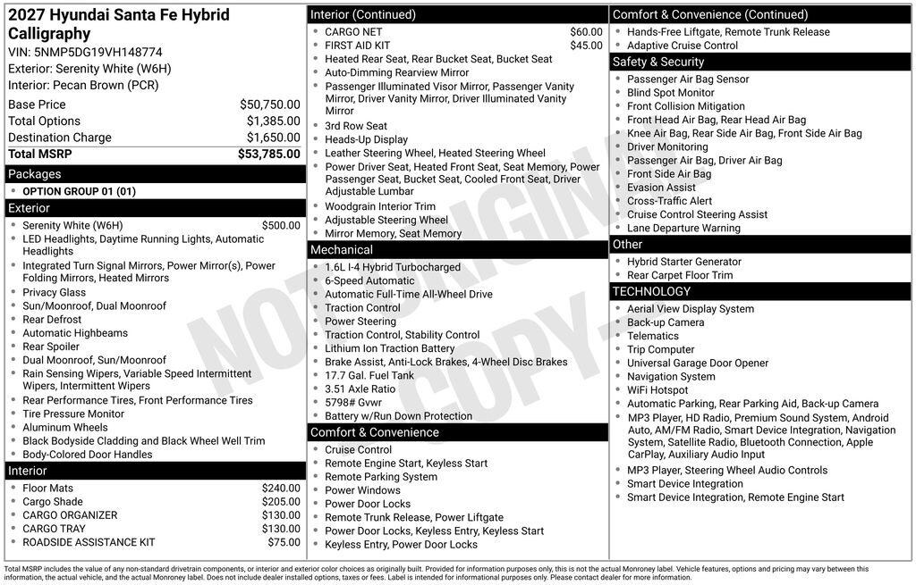 New 2027 Hyundai Santa Fe Hybrid Calligraphy SUV
