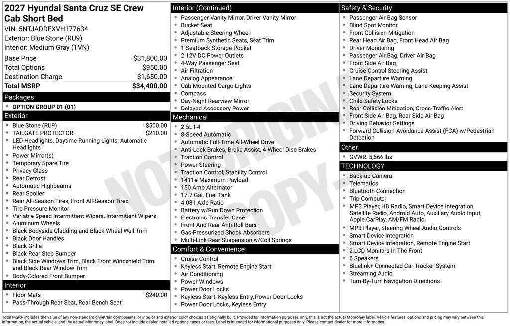 New 2027 Hyundai Santa Cruz SE AWD Truck