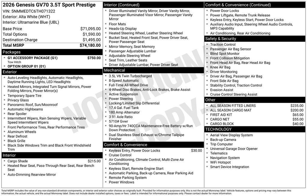 New 2026 Genesis GV70 3.5T Sport Prestige SUV