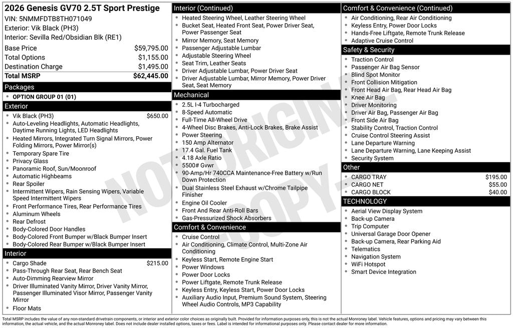 New 2026 Genesis GV70 2.5T Sport Prestige SUV