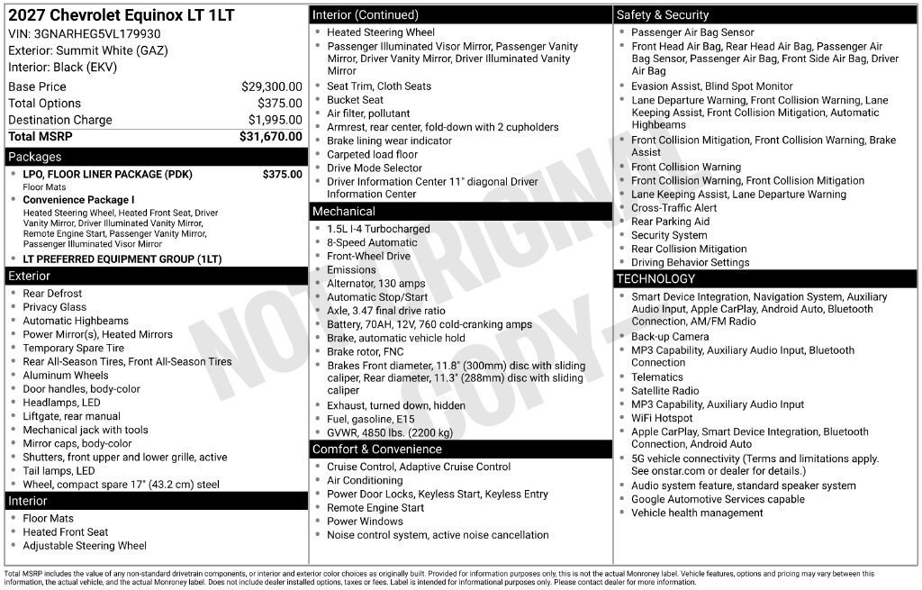 New 2027 Chevrolet Equinox LT SUV