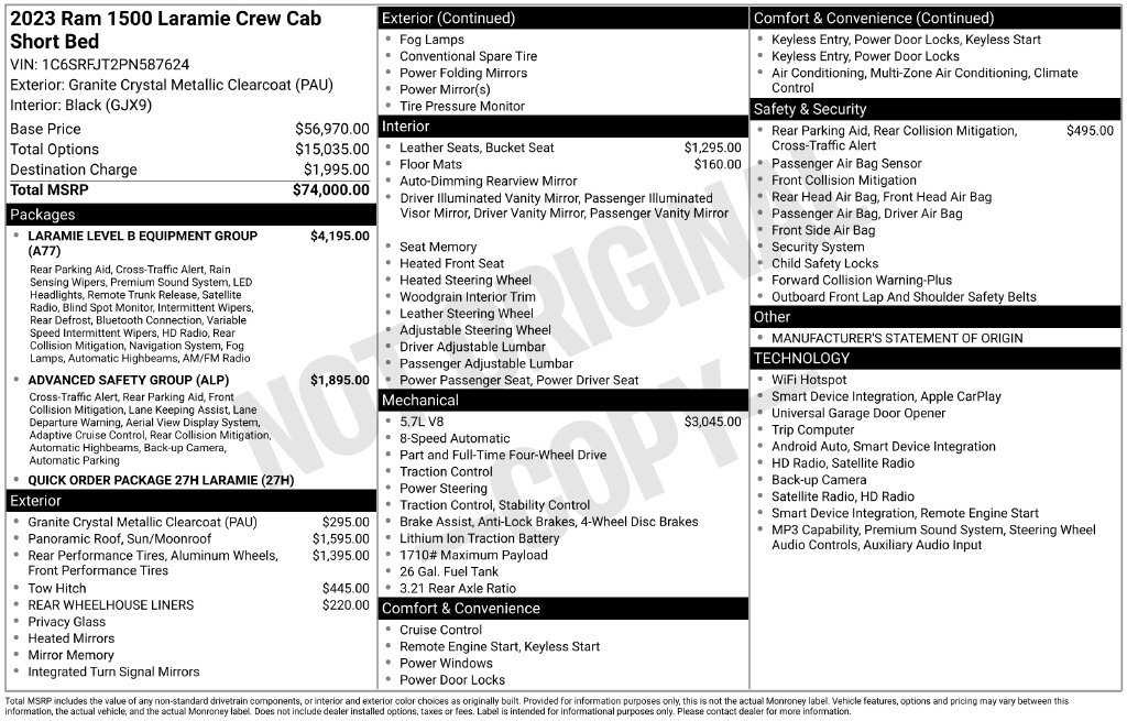 Used 2023 Ram 1500 Laramie Crew Cab 4x4 57 Box Truck