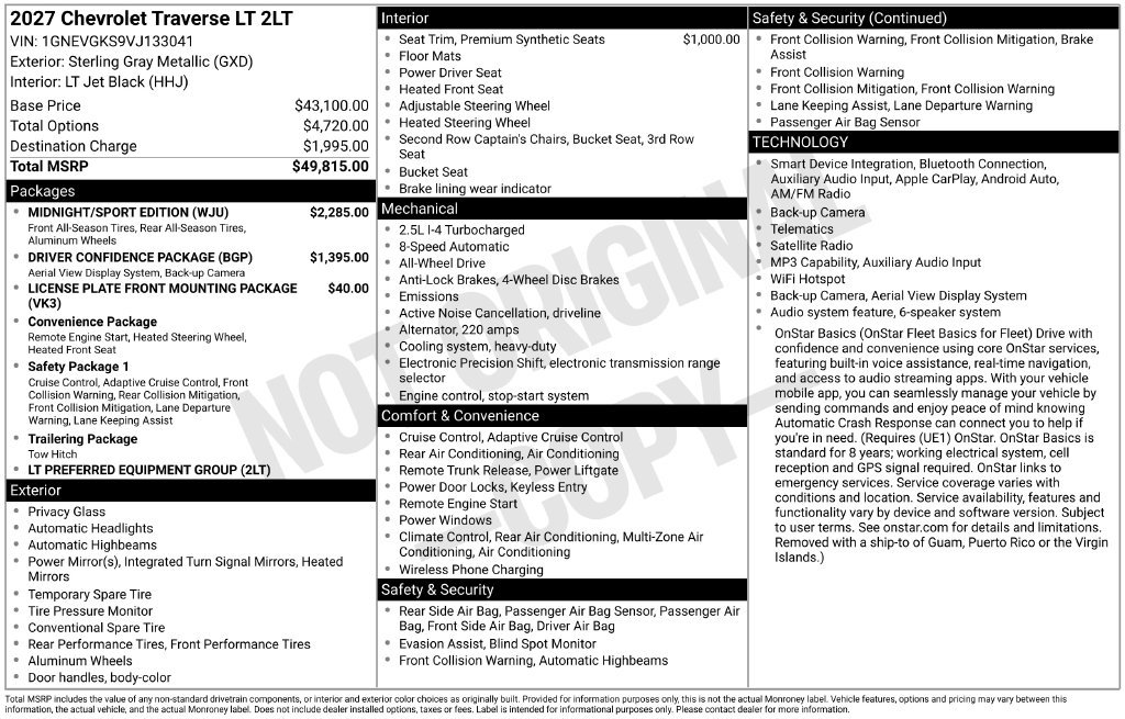 New 2027 Chevrolet Traverse LT SUV