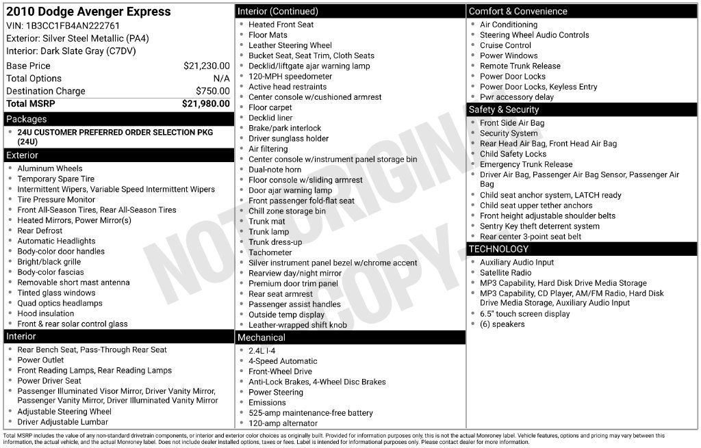 Used 2010 Dodge Avenger Express Sedan