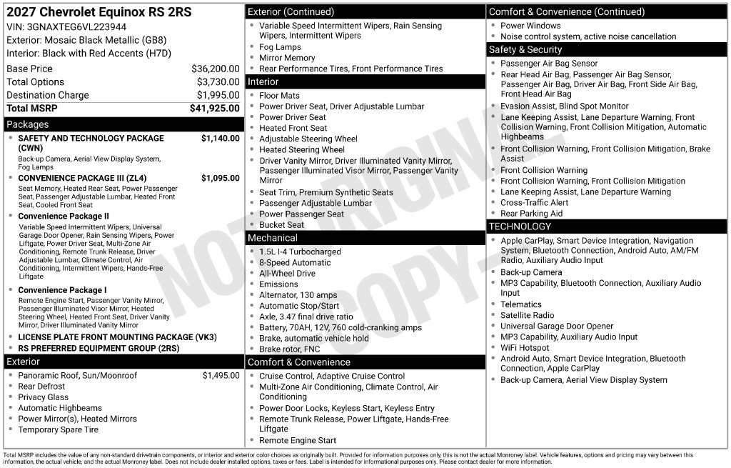 New 2027 Chevrolet Equinox RS SUV