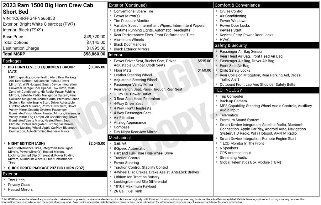 Used 2023 Ram 1500 Big Horn Crew Cab 4x4 57 Box Truck