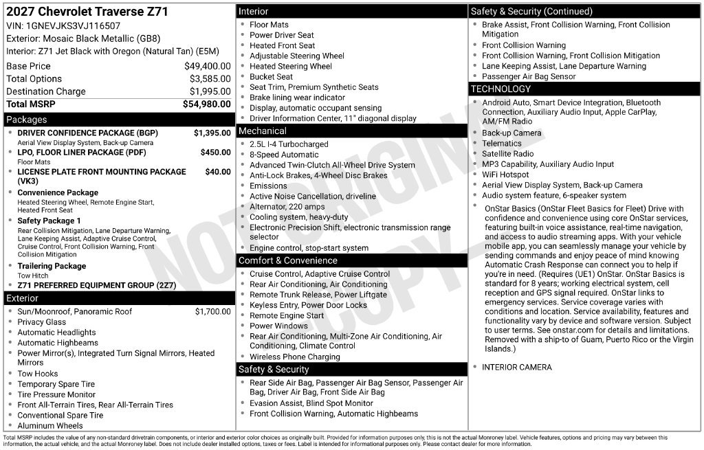 New 2027 Chevrolet Traverse Z71 SUV
