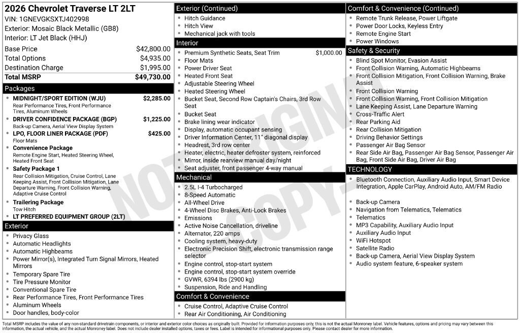 New 2026 Chevrolet Traverse LT SUV